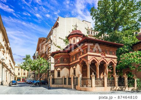 Bucharest, Romania - Stavropoleos old medieval Monastery Bucharest, Romania - Stavropoleos old medieval Monastery 87464810