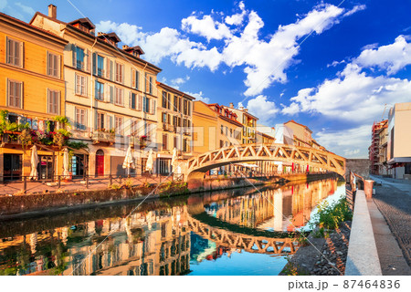 Milan, Italy - Naviglio Grande landmark of Milano, Lombardy. 87464836