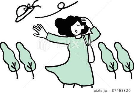 突風で帽子を飛ばされる女性のイラスト 87465320