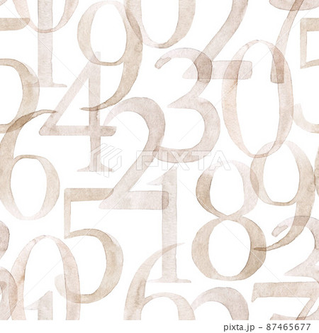 Beautiful seamless pattern with watercolor hand drawn numbers. Stock illustration. 87465677