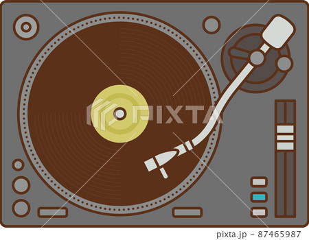 レコードの載っているターンテーブルのイラスト素材