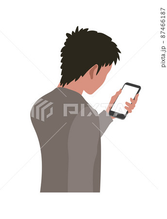 スマホを見る褐色男性のイラストのイラスト素材 スマホを見る褐色男性のイラストのイラスト素材