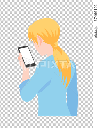 スマホを見る金髪女性のイラスト 87466191
