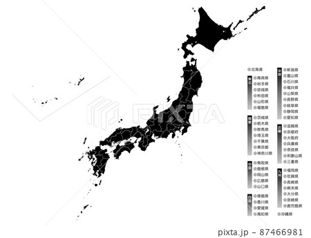 日本地図 地図 モノクロ 都道府県別パーツ