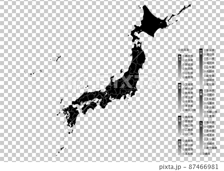 日本地図 地図 モノクロ 都道府県別パーツ 87466981