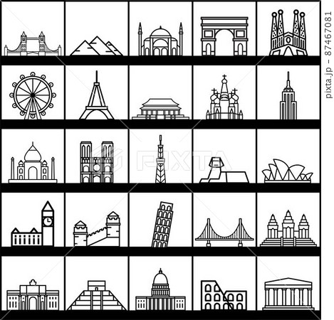 Outline simplicity drawing of world's landmark front elevation view. Outline simplicity drawing of world's landmark front elevation view. 87467081