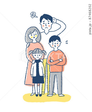 4人家族 困った表情 全身 4人家族 困った表情 全身 87468202