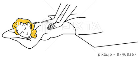 うつ伏せに寝てマッサージを受けている可愛い女性 シンプル イラスト ベクター 87468367