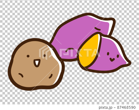 さつまいもとジャガイモのかわいいキャラクターの手書き風イラスト 87468590