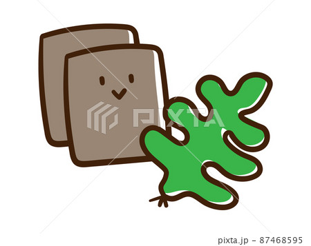 海苔とわかめの海藻類のかわいいキャラクター手書き風イラストのイラスト素材