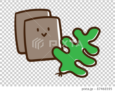 海苔とわかめの海藻類のかわいいキャラクター手書き風イラストのイラスト素材