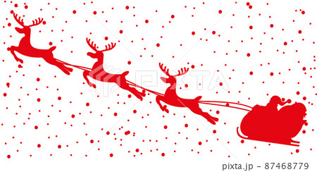 Santa Claus flies on his reindeer on Christmas night. Silhouette of Santa and deer in the sky. Holiday concept. Isolated. Flat style. Vector 87468779