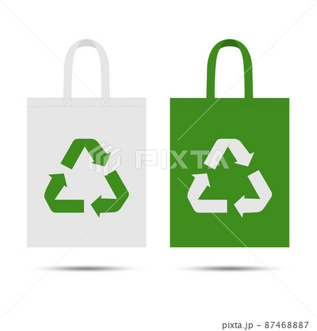 Eco bag with recycling symbol. Isolated on white background. Caring for the environment. Flat style. Eco-packaging design. Vector 87468887