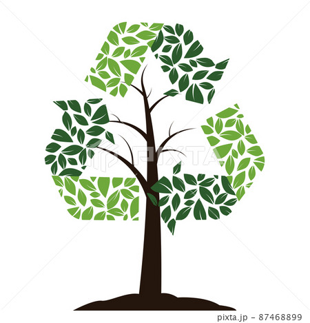 Recycling icon in the form of a tree. Symbol of reuse, garbage reduction and recycling. Green colors, useful for infographics and labels. Isolated on white. Vector 87468899