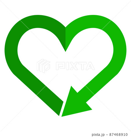 Recycling symbol in heart shape, reload sign, love earth color icon. Recycle heart flat isolated icon for web. Flat style. Vector 87468910