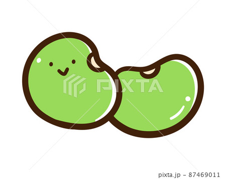 かわいい緑の豆のキャラクターの手書き風イラスト 87469011