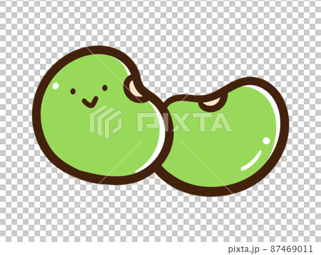 かわいい緑の豆のキャラクターの手書き風イラスト 87469011