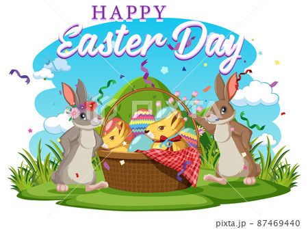 Happy Easter design with bunny and eggs 87469440