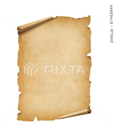 Old mediaeval paper sheet. Parchment scroll isolated on white 87469944