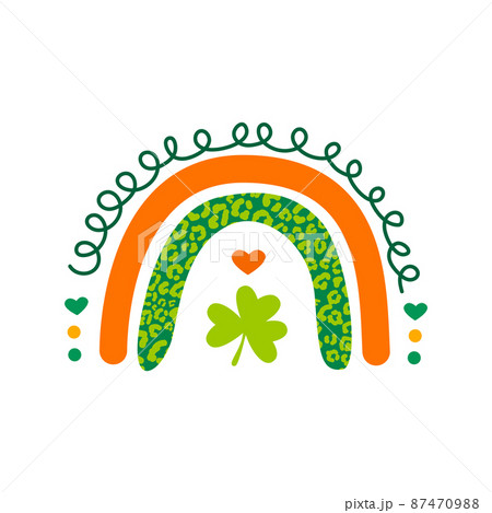 St. Patrick day rainbow with swirls and leopard print. Feeling lucky Saint Patricks day clipart with clover leaf decor. St. Patrick day rainbow with swirls and leopard print. Feeling lucky Saint Patricks day clipart with clover leaf decor. 87470988