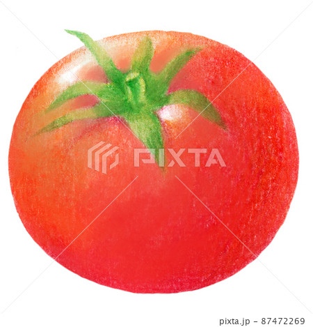 夏の真っ赤なトマトの色鉛筆画ワンポイント 87472269