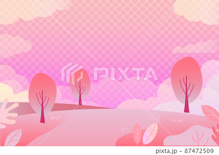 Vector illustration material of pink, spring hill, blue sky, landscape 87472509