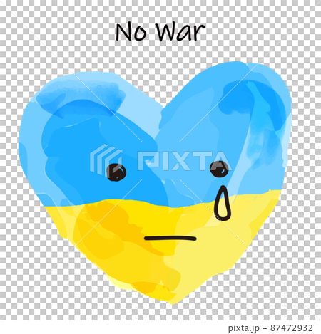 ウクライナカラーの悲しむハート型手描きアイコン 87472932