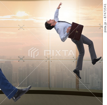 Bad angry boss kicking employee in business concept Bad angry boss kicking employee in business concept 87473541