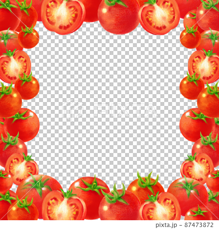 Summer bright red tomato color pencil drawing square frame material 87473872