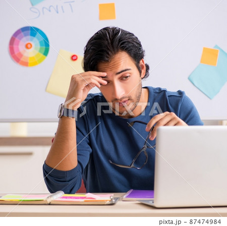 The young handsome designer working at the project The young handsome designer working at the project 87474984