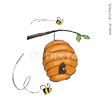 Bees Flying In Hive Hanging on Tree Branch Vector Bees Flying In Hive Hanging on Tree Branch Vector 87475629