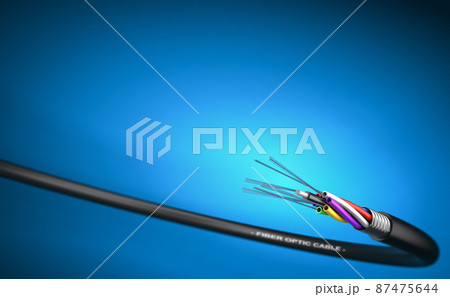 Fiber-optic cable over blue background. 87475644