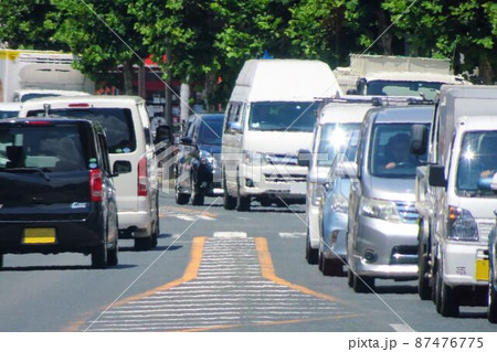 炎天下の道路　陽炎が立つ道路 87476775