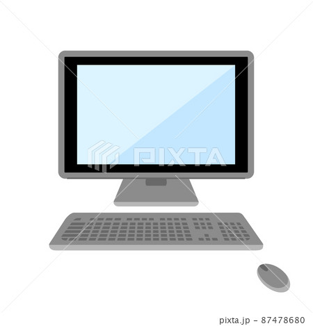 イラスト素材:パソコンとキーボードとマウスのセット/主線なしで液晶画面はブルー イラスト素材:パソコンとキーボードとマウスのセット/主線なしで液晶画面はブルー 87478680