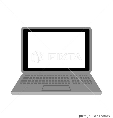 イラスト素材:シンプルで使いやすいノートパソコン/主線なしで液晶画面は白抜き 87478685