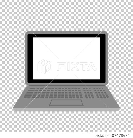 イラスト素材:シンプルで使いやすいノートパソコン/主線なしで液晶画面は白抜き 87478685