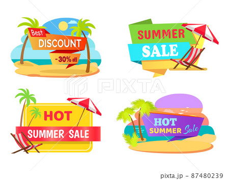 Summer Sale Emblems with Tropical Beaches Set 87480239