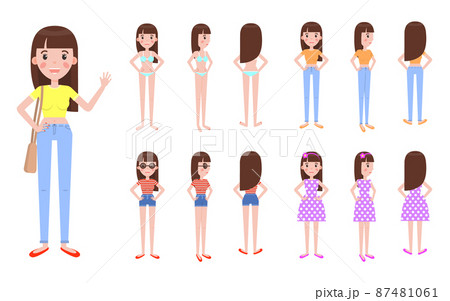 Young Girl with Spare Casual Summer Outfits Set Young Girl with Spare Casual Summer Outfits Set 87481061
