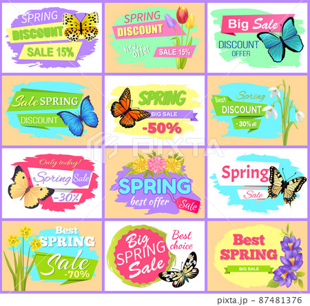 Spring Sale Set Posters Butterflies and Flowers Spring Sale Set Posters Butterflies and Flowers 87481376