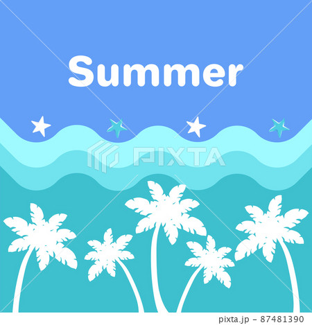 Summer Poster with Palm Trees, Blue Sea Waves Summer Poster with Palm Trees, Blue Sea Waves 87481390