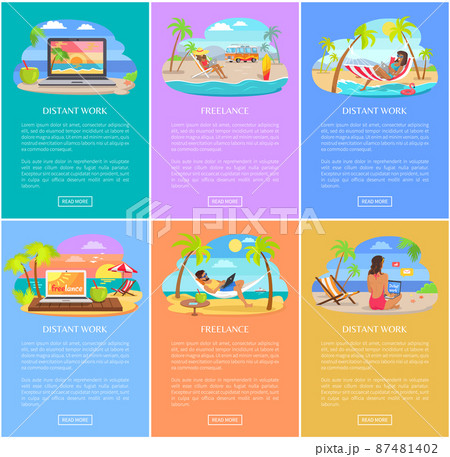 Distant Work and Freelance Vertical Posters Set 87481402