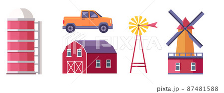 Rural Farm Flat Vector Buildings and Elements Set Rural Farm Flat Vector Buildings and Elements Set 87481588