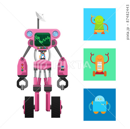 Pink Robot Machine on Two Black Wheels Vector Card Pink Robot Machine on Two Black Wheels Vector Card 87482443