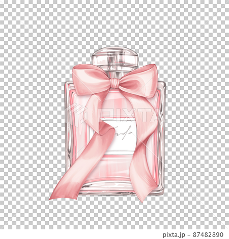 Perfume pink bottle with bow. Illustration on white background 87482890