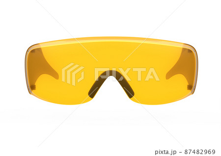 Protective orange plastic dentist glasses isolated on white background 87482969