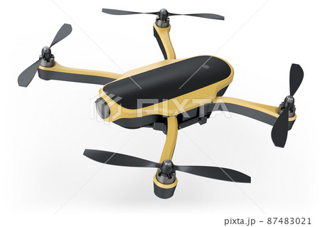 Flying photo and video drone or quad copter with action camera isolated on white 87483021
