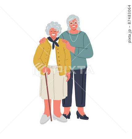 Adult woman with senior mother.Relationship daughter and mom.Vector illustration 87483064
