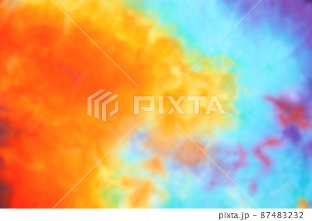 Blurred abstract tie dye multicolor fabric cloth pattern texture 87483232