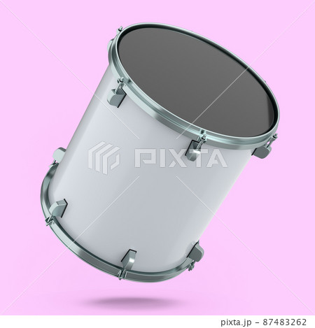 Realistic drum on pink background. 3d render concept of musical instrument, drum machine. 87483262