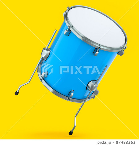 Realistic drum on yellow background. 3d render concept of musical instrument, drum machine. 87483263